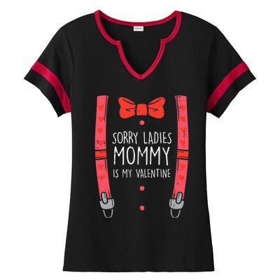 Mommy Is My Valentine Suspenders Bow Tie Boy Ladies Halftime Notch Neck Tee