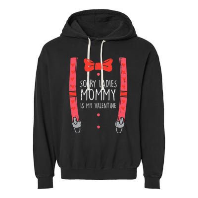 Mommy Is My Valentine Suspenders Bow Tie Boy Garment-Dyed Fleece Hoodie