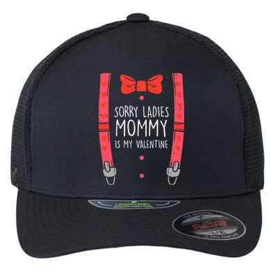 Mommy Is My Valentine Suspenders Bow Tie Boy Flexfit Unipanel Trucker Cap