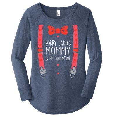 Mommy Is My Valentine Suspenders Bow Tie Boy Women's Perfect Tri Tunic Long Sleeve Shirt