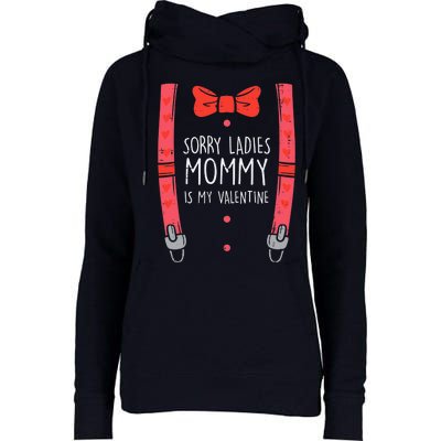 Mommy Is My Valentine Suspenders Bow Tie Boy Womens Funnel Neck Pullover Hood