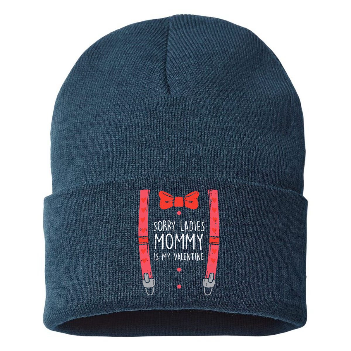 Mommy Is My Valentine Suspenders Bow Tie Boy Sustainable Knit Beanie