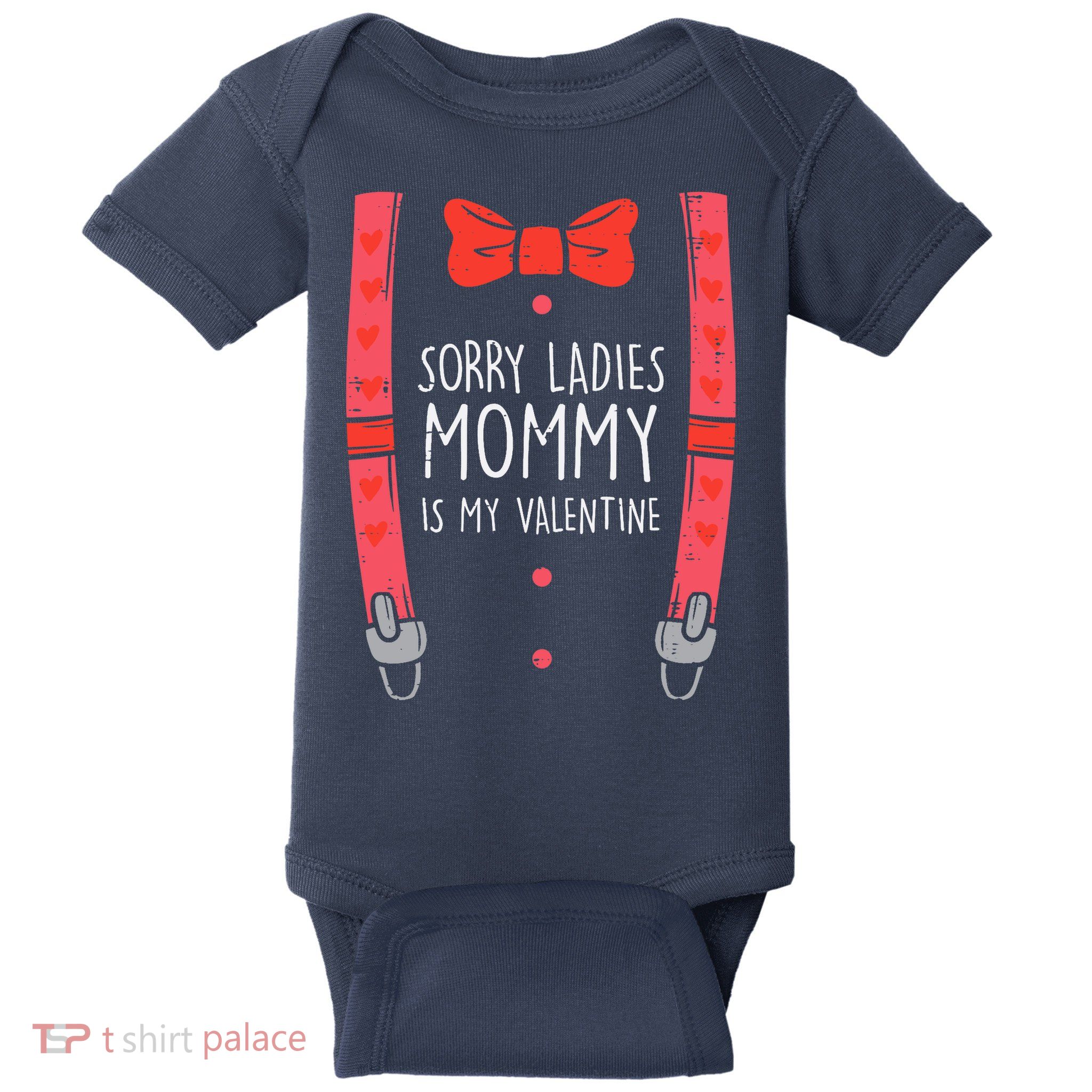 Mommy Is My Valentine Suspenders Bow Tie Boy Baby Bodysuit