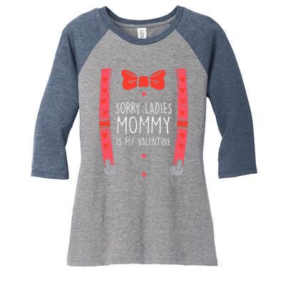 Mommy Is My Valentine Suspenders Bow Tie Boy Women's Tri-Blend 3/4-Sleeve Raglan Shirt