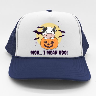 Moo I Mean Boo Cute Kawaii Halloween Cow Ghost Trucker Hat