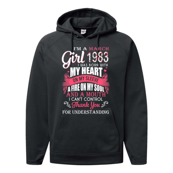 Made In March 1983 40 Years Being Awesome 40th Birthday Performance Fleece Hoodie