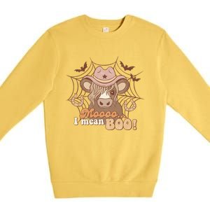 Moo I Mean Boo Ghost Cow Cow Hat Western Halloween Meaningful Gift Premium Crewneck Sweatshirt