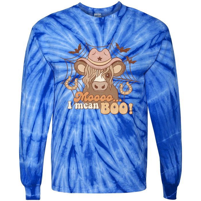 Moo I Mean Boo Ghost Cow Cow Hat Western Halloween Meaningful Gift Tie-Dye Long Sleeve Shirt