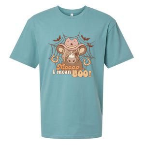 Moo I Mean Boo Ghost Cow Cow Hat Western Halloween Meaningful Gift Sueded Cloud Jersey T-Shirt