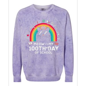 Meow Its My 100th Day Of School Rainbow Cute Kitten Cat Colorblast Crewneck Sweatshirt