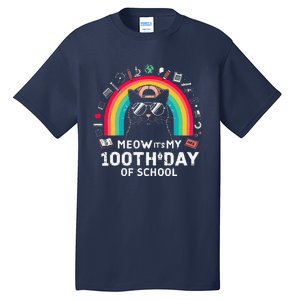 Meow Its My 100th Day Of School Rainbow Cute Kitten Cat Tall T-Shirt