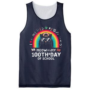 Meow Its My 100th Day Of School Rainbow Cute Kitten Cat Mesh Reversible Basketball Jersey Tank