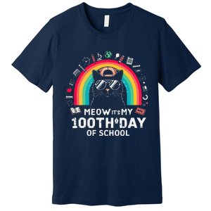 Meow Its My 100th Day Of School Rainbow Cute Kitten Cat Premium T-Shirt