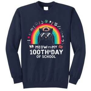 Meow Its My 100th Day Of School Rainbow Cute Kitten Cat Tall Sweatshirt