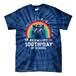 Meow Its My 100th Day Of School Rainbow Cute Kitten Cat Tie-Dye T-Shirt