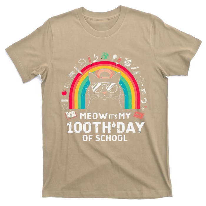 Meow Its My 100th Day Of School Rainbow Cute Kitten Cat T-Shirt