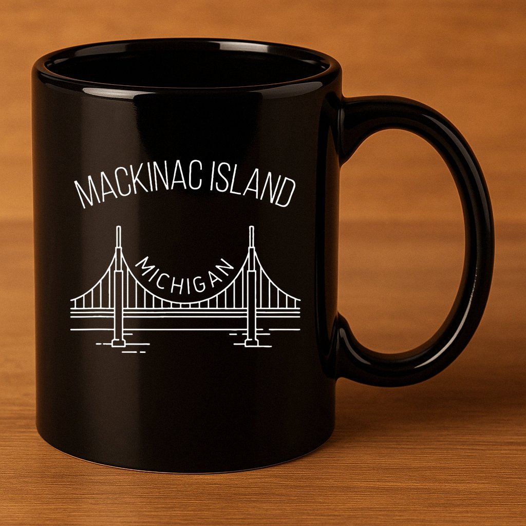 Mackinac Island Michigan With Bridge Weekend Travel 11oz C Handle Ceramic Mug