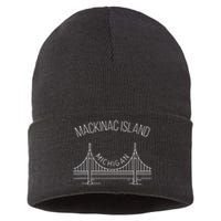 Mackinac Island Michigan With Bridge Weekend Travel Sustainable Knit Beanie