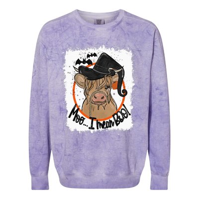 Moo I Mean Boo Ghost Witch Cow Bleached Funny Halloween Colorblast Crewneck Sweatshirt