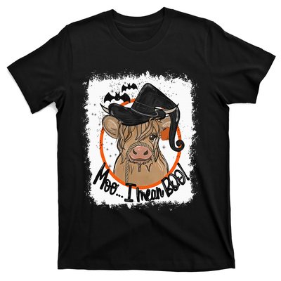 Moo I Mean Boo Ghost Witch Cow Bleached Funny Halloween T-Shirt