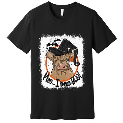 Moo I Mean Boo Ghost Witch Cow Bleached Funny Halloween Premium T-Shirt