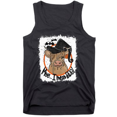 Moo I Mean Boo Ghost Witch Cow Bleached Funny Halloween Tank Top