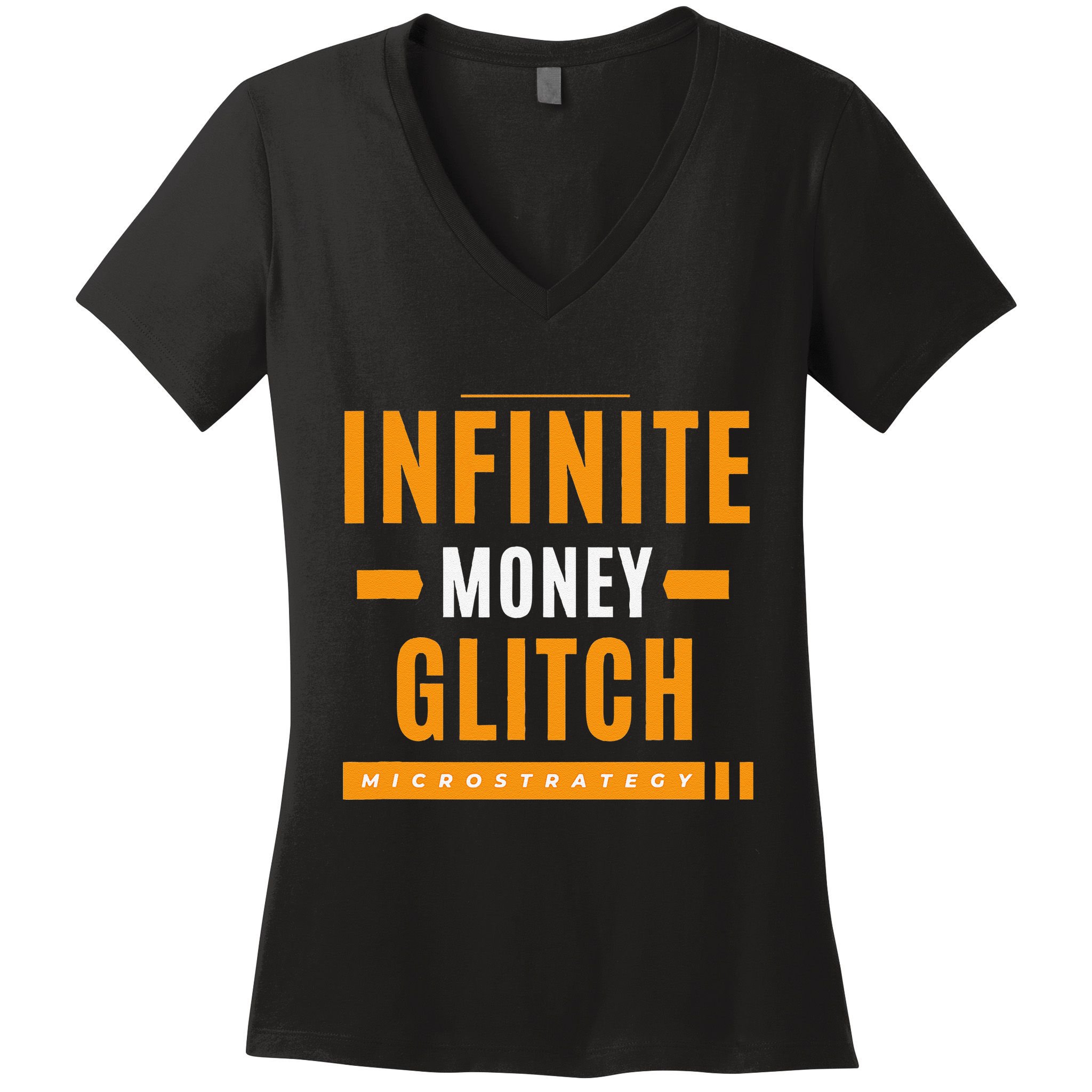 $Mstr Infinite Money Glitch Microstrategy Bitcoin Women's V-Neck T-Shirt