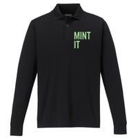 Mint It NFT Funny Crypto Currency Performance Long Sleeve Polo