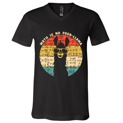 Math Is No Probllama Math Llama Teacher Graphic Plus Size Gift V-Neck T-Shirt