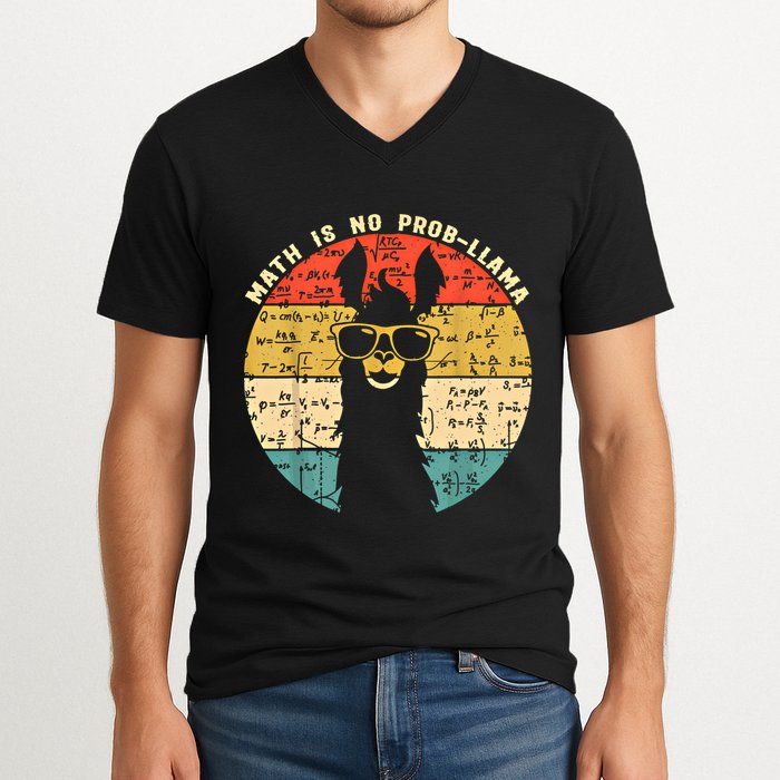 Math Is No Probllama Math Llama Teacher Graphic Plus Size Gift V-Neck T-Shirt