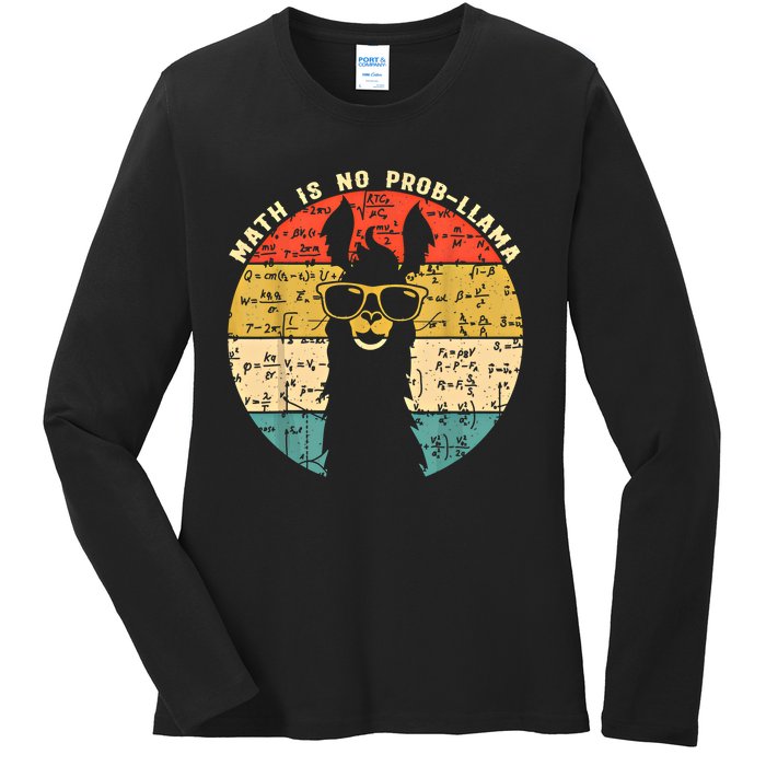 Math Is No Probllama Math Llama Teacher Graphic Plus Size Gift Ladies Long Sleeve Shirt