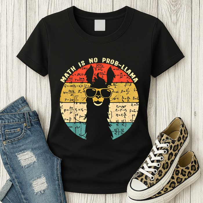 Math Is No Probllama Math Llama Teacher Graphic Plus Size Gift Womens T-Shirt