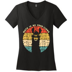 Math Is No Probllama Math Llama Teacher Graphic Plus Size Gift Women's V-Neck T-Shirt