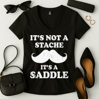 Mustache ItS Not A Stache ItS A Saddle Moustache Ride Women's V-Neck T-Shirt
