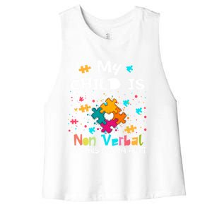 My Is Nonverbal But His Mama Autism Quote Awareness Gift Women's Racerback Cropped Tank