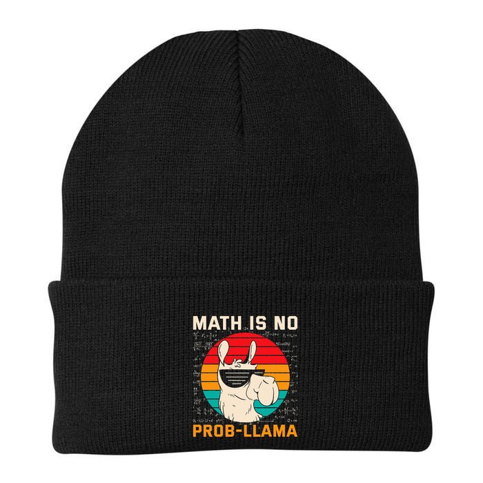 Math Is No Probllama Funny Science Retro Llama Knit Cap Winter Beanie