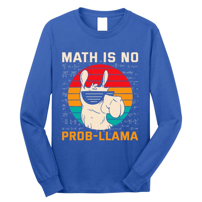 Math Is No Probllama Funny Science Retro Llama Long Sleeve Shirt