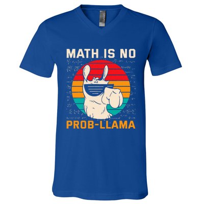 Math Is No Probllama Funny Science Retro Llama V-Neck T-Shirt