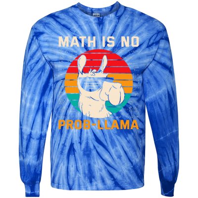 Math Is No Probllama Funny Science Retro Llama Tie-Dye Long Sleeve Shirt