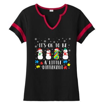 Motivational It's Ok To Be Different Autism Awareness, Christmas Autism Puzzles Ladies Halftime Notch Neck Tee