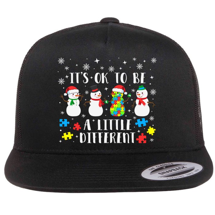 Motivational It's Ok To Be Different Autism Awareness, Christmas Autism Puzzles Flatbill Hat