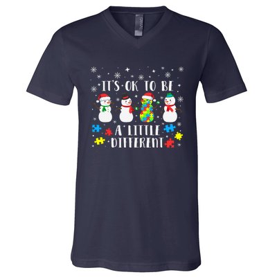 Motivational It's Ok To Be Different Autism Awareness, Christmas Autism Puzzles V-Neck T-Shirt