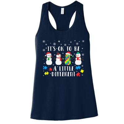 Motivational It's Ok To Be Different Autism Awareness, Christmas Autism Puzzles Women's Racerback Tank