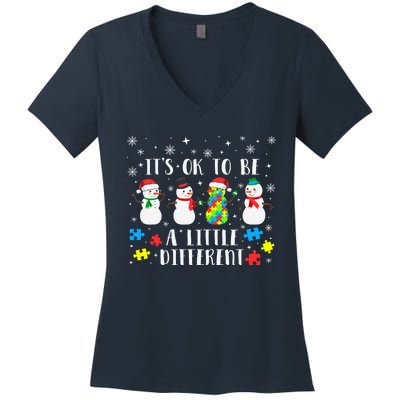 Motivational It's Ok To Be Different Autism Awareness, Christmas Autism Puzzles Women's V-Neck T-Shirt