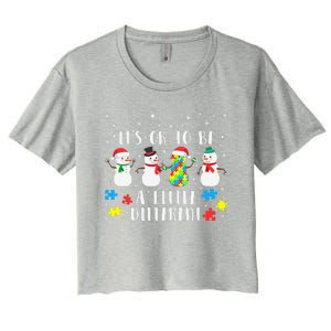 Motivational It's Ok To Be Different Autism Awareness, Christmas Autism Puzzles Women's Crop Top Tee