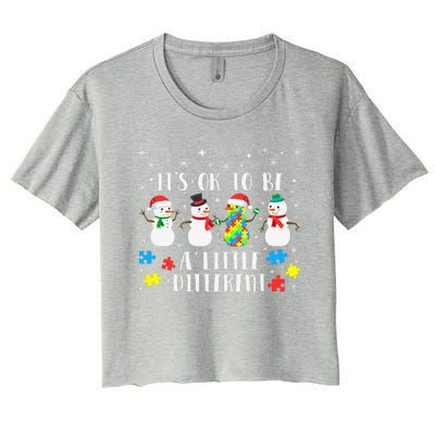 Motivational It's Ok To Be Different Autism Awareness, Christmas Autism Puzzles Women's Crop Top Tee