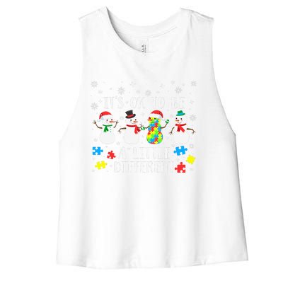 Motivational It's Ok To Be Different Autism Awareness, Christmas Autism Puzzles Women's Racerback Cropped Tank