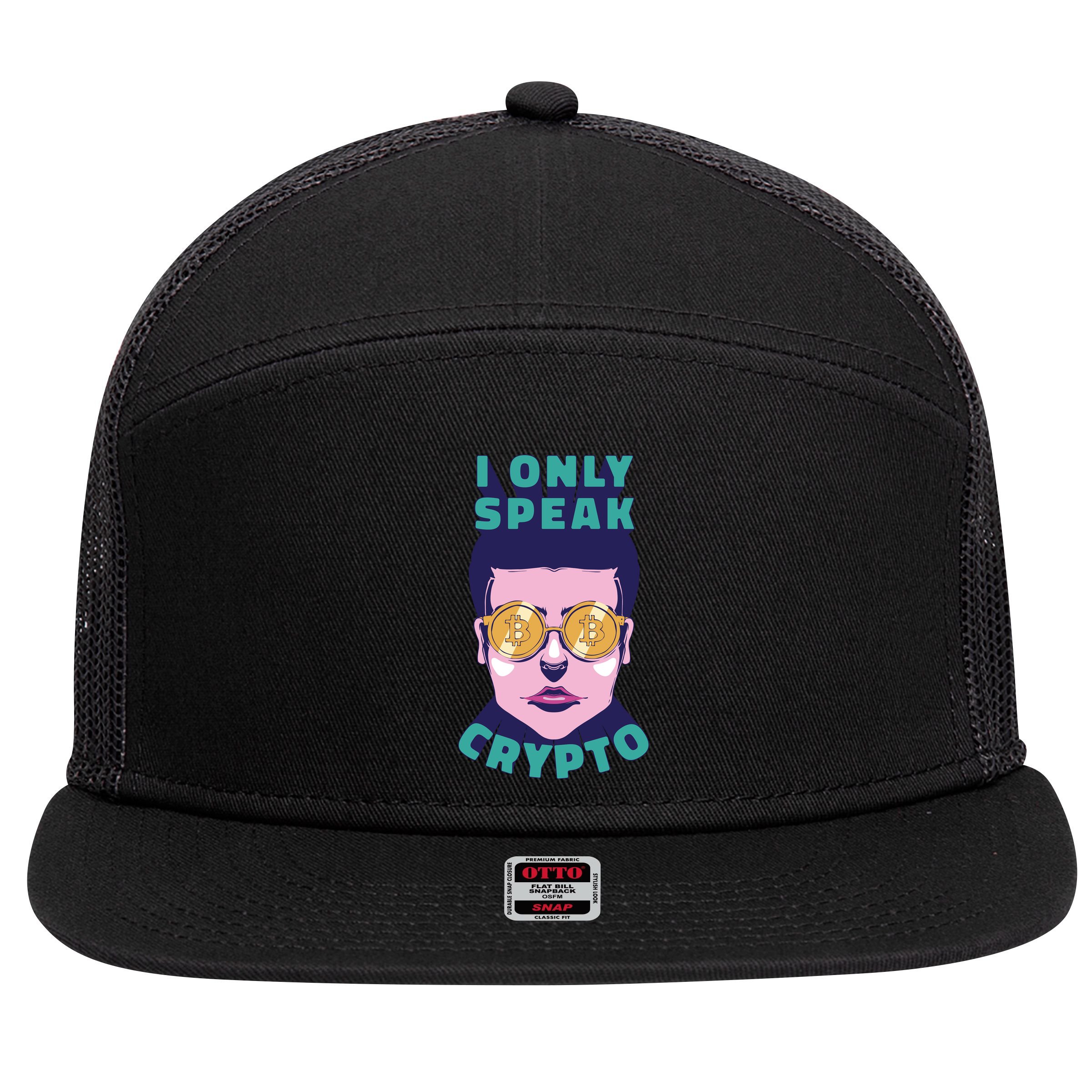 Male I Only Speak Crypto 7 Panel Mesh Trucker Snapback Hat