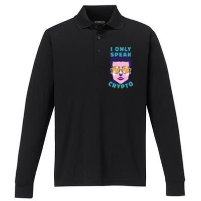 Male I Only Speak Crypto Performance Long Sleeve Polo