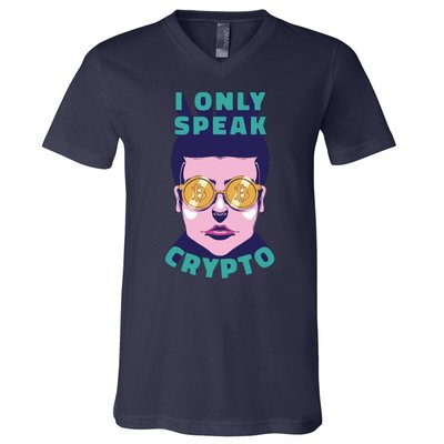 Male I Only Speak Crypto V-Neck T-Shirt